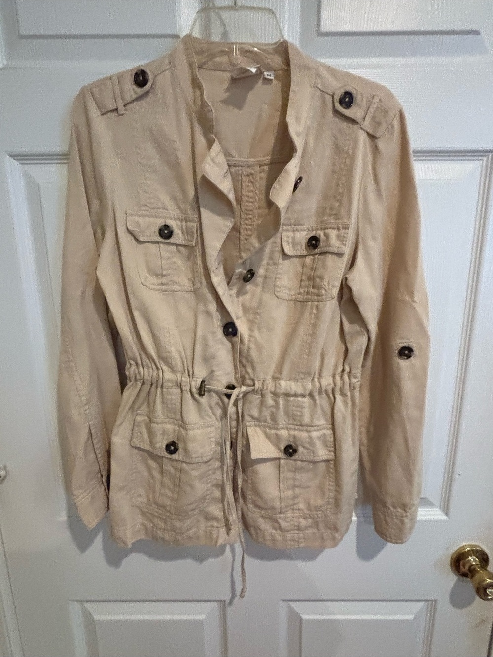 Hot Cotton Women's Medium M Beige Safari Anorak Jacket - 4 Pocket Utility Drawst